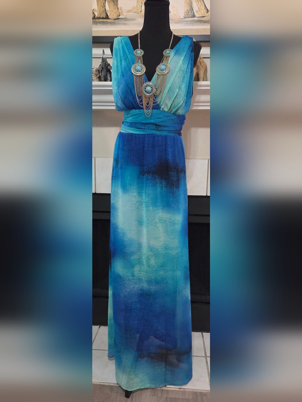 Bisou Bisou Teal and Navy Ombre Maxi Dress